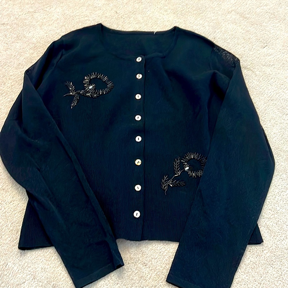 Beaded black cardigan with sheer sleeves